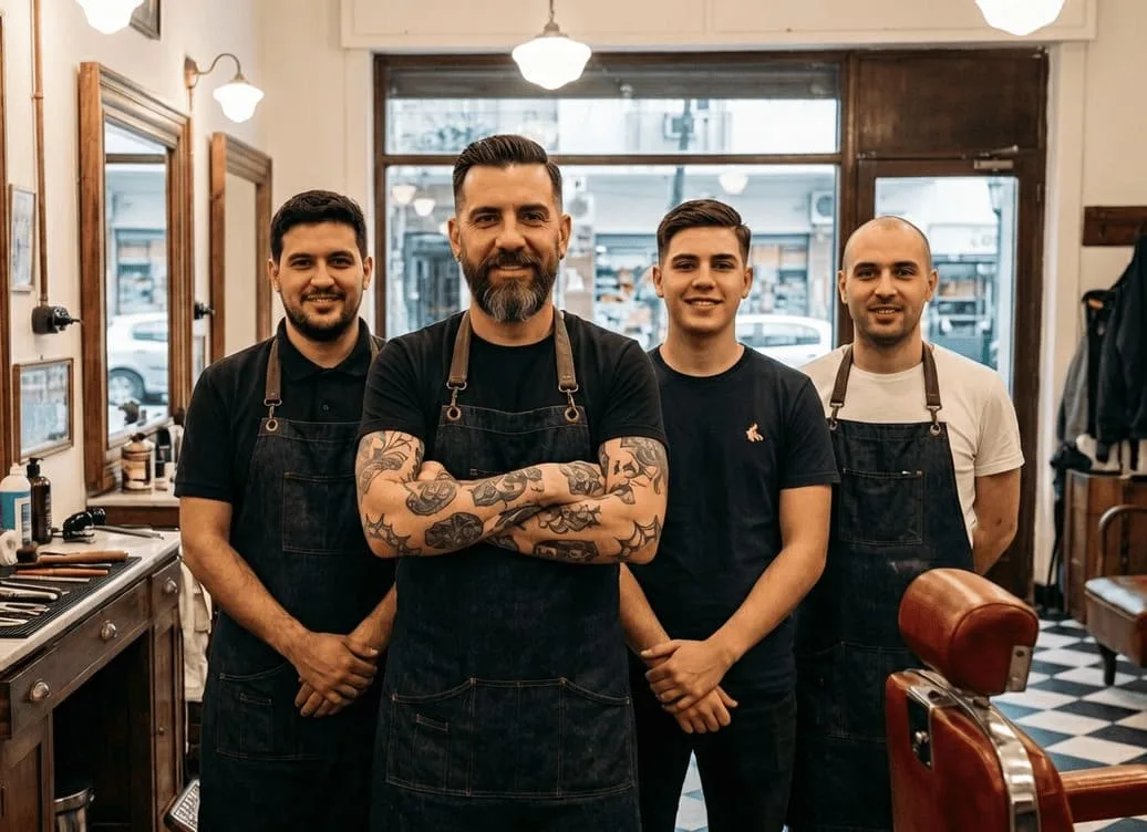 Team meeting in barbershop